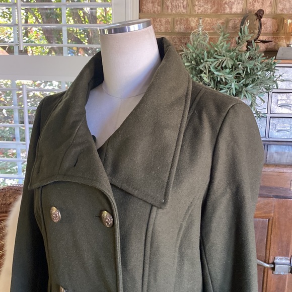 New York & COMPANY MILITARY STYLE BUTTON WOOL BLEND PEA COAT MEDIUM NO BELT - Picture 3 of 10